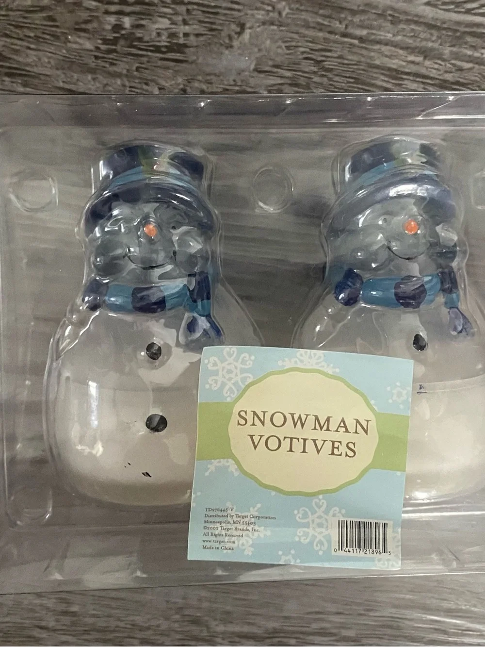 Vintage 2002 Target Brand Snowman Votives Set Candle Holders With Candles.